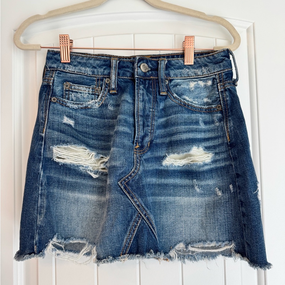 American Eagle Outfitters Blue Distressed Mini Skirt